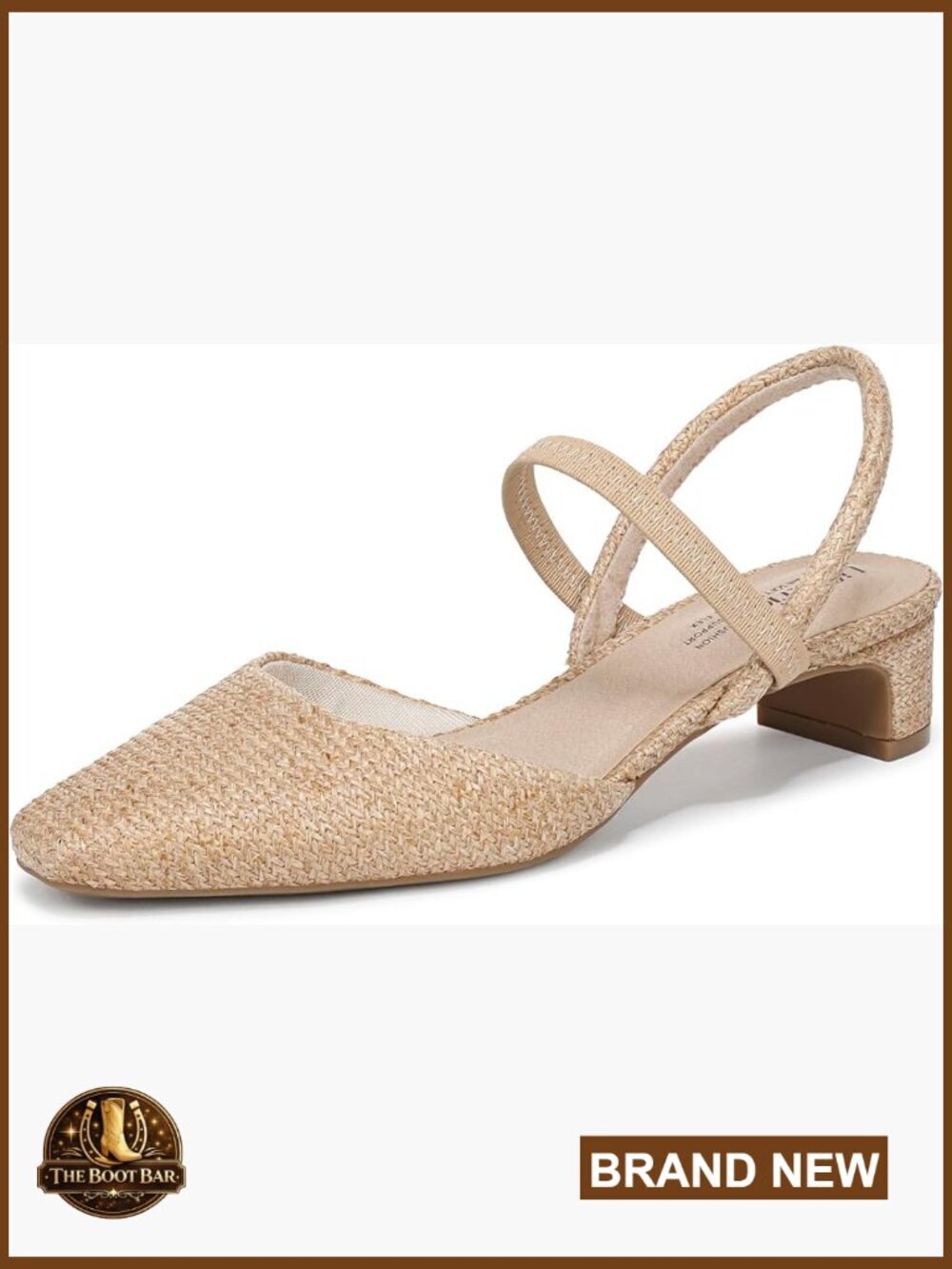 Slingback Kitten Heel Pump with Square Toe and Stretch Strap Comfort